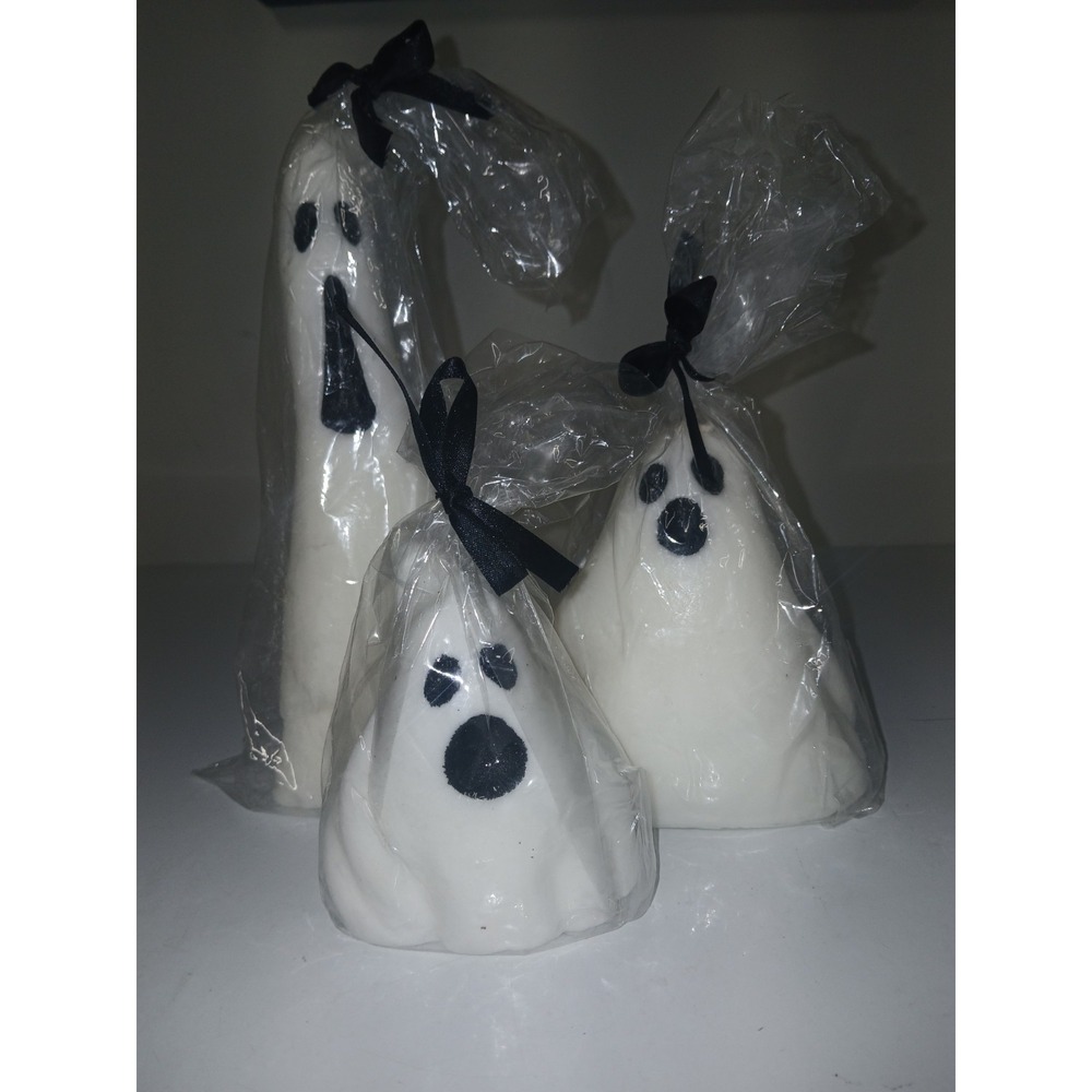 Halloween Ghost Candles Set of 3 Spooky Decor Single Wick Cute White Ghost Candl